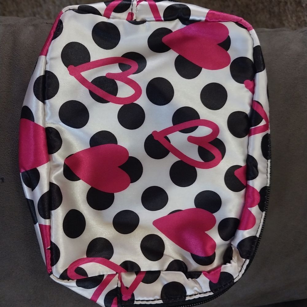SATIN Polka Dot and Heart Patterned JEWELRY/MAKE-UP zipper BAG